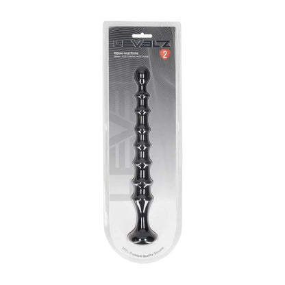 LEVELZ Ribbed Silicone Flared Anal Probe. Full view of the black anal beads on a white background, a fourth view.