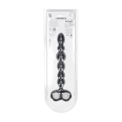 LEVELZ Beaded Silicone Anal Probe with Double Loop. Full view of the black anal beads on a white background, a fourth view.