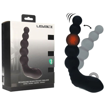 LEVELZ Rechargeable Beaded Prostate Massager - Black USB Rechargeable Heating + Vibrating Prostate Massager