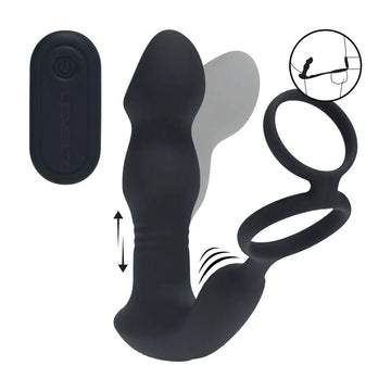 LEVELZ Remote Controlled Prostate Stimulator with Cock Ring - Black USB Rechargeable Vibrating Thrusting Prostate Massager with Cock Ring