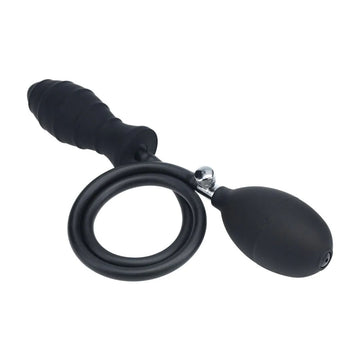 LEVELZ Ribbed Inflatable Anal Plug - Black Inflatable Butt Plug