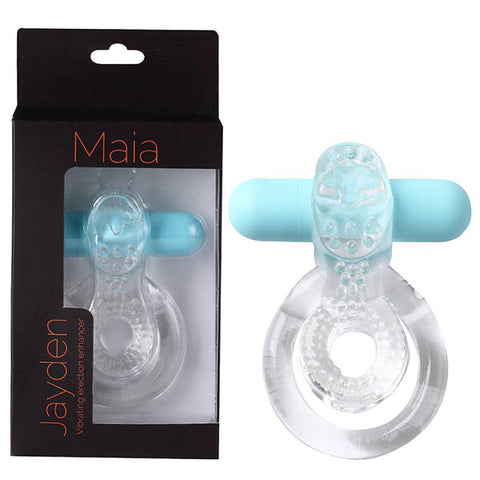 Maia Jayden - Clear/Blue USB Rechargeable Vibrating Cock & Ball Rings - Image 1