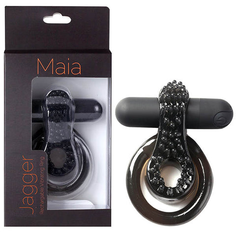 Maia Jagger - Black USB Rechargeable Vibrating Cock & Ball Ring - Image 1