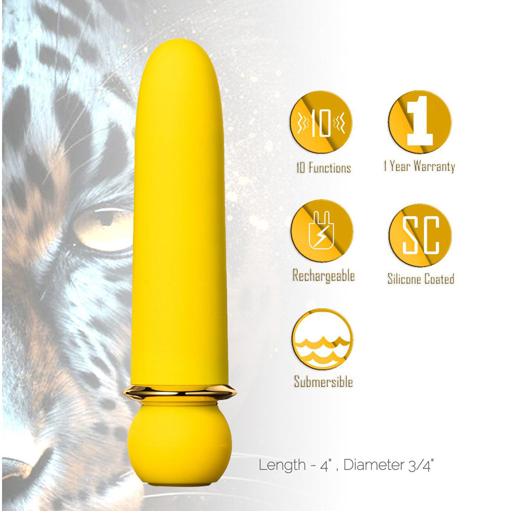 Yellow vibrator with features on a white background