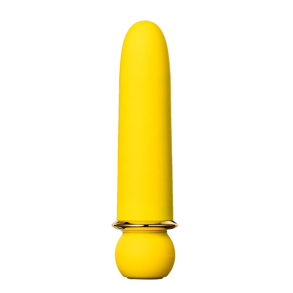 Yellow silicone sleeve with gold base on a white background