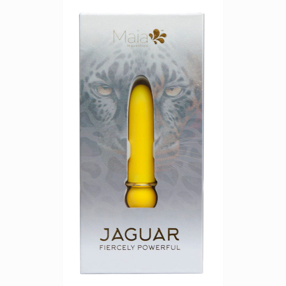 Yellow product in a box with a tiger design and 'Maia' branding on a white background