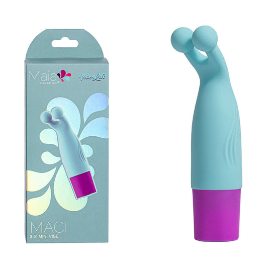 Maia MACI Light Blue 8.9 cm USB Rechargeable Bullet. Studio photo of the bullet on a white background.