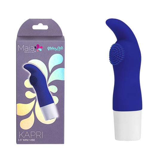 Maia KAPRI Blue 8.9 cm USB Rechargeable Bullet. Studio photo of the bullet on a white background, another angle.