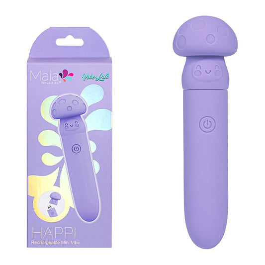 Maia HAPPI Purple 11.1 cm USB Rechargeable Bullet. Studio photo of the bullet on a white background, another angle.
