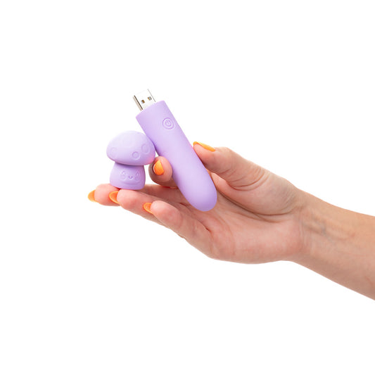 Maia HAPPI Purple 11.1 cm USB Rechargeable Bullet. Full view of the bullet on a white background, wider framing.