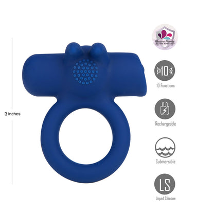 Maia HUXLEY - Blue USB Rechargeable Strong Vibrating Cock Ring