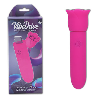 Maia VIBEDRIVE - Pink 10 cm USB Rechargeable Bullet with 16 GB Storage