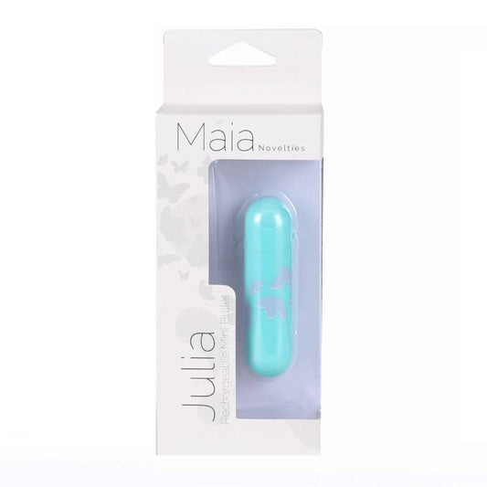 Maia Julia Teal 7.6 cm USB Rechargeable Bullet. Studio photo of the bullet on a white background.