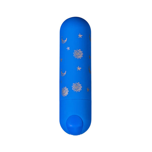 Maia Luna Blue 7.6 cm USB Rechargeable Bullet. Full view of the bullet on a white background.