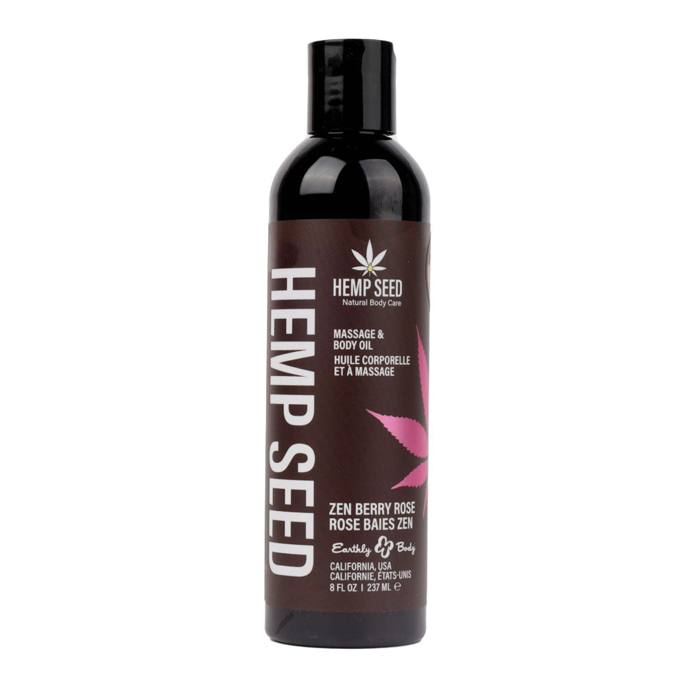 Hemp Seed Massage & Body Oil - Zen Berry Rose (Blackberry, Yellow Rose & Amber) Scented - 237 ml
