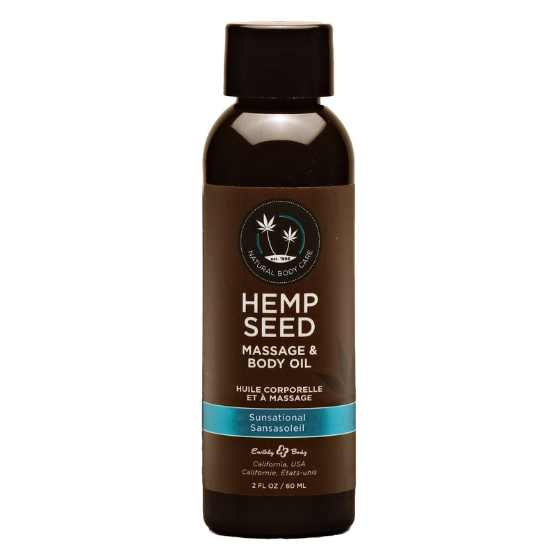 Hemp Seed Massage & Body Oil - Sunsational (Italian Bergamot, Juniper Berries & White Wood) Scented - 59 ml Bottle - Image 1