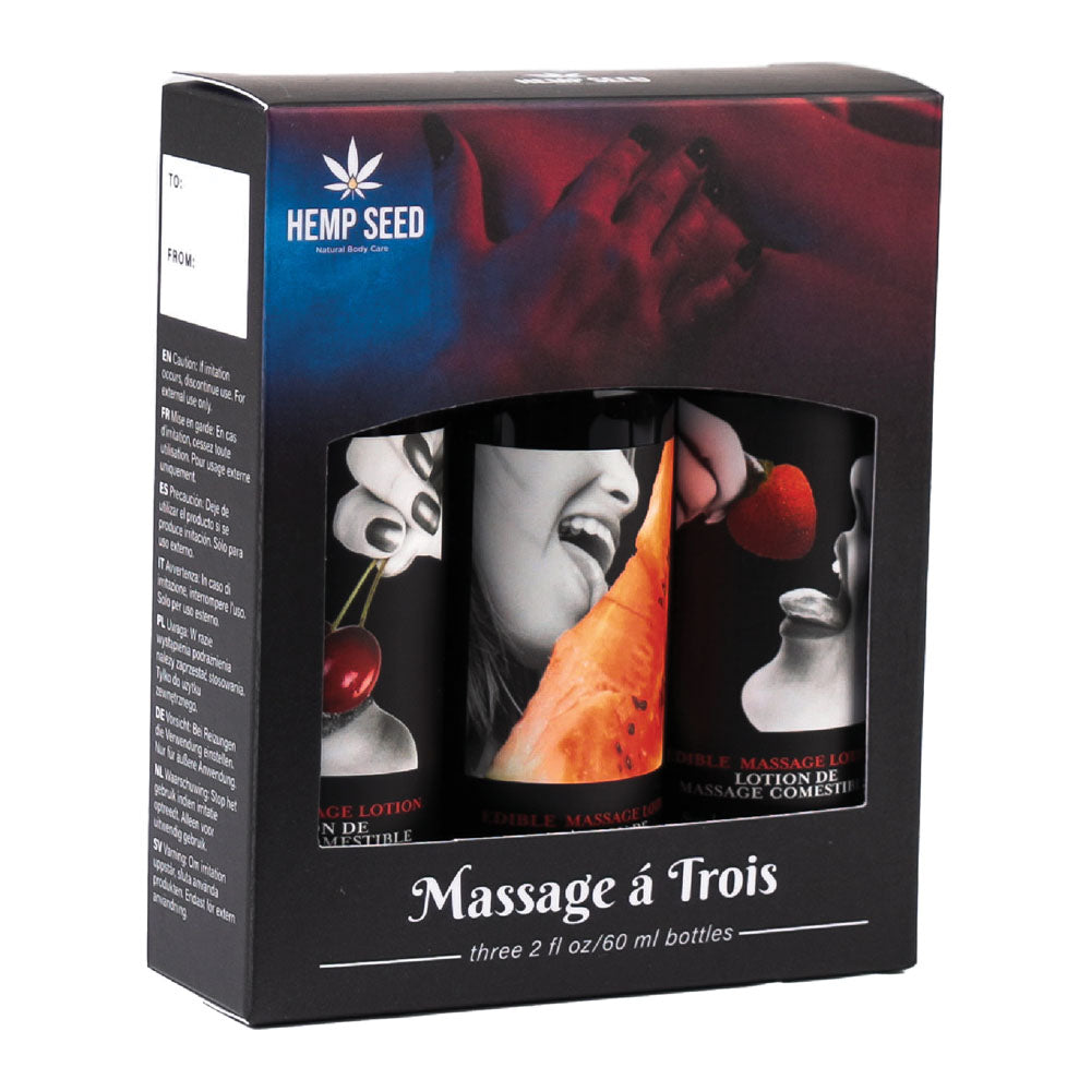 Hemp Seed Edible Massage A Trois - Edible Massage Lotion Kit - 3