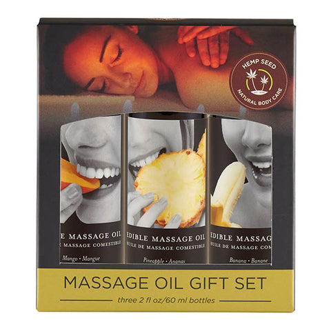 Edible Tropical Massage Oil Trio - Mango, Pineapple & Banana Flavoured - 3 x 59 ml Bottles - Image 1