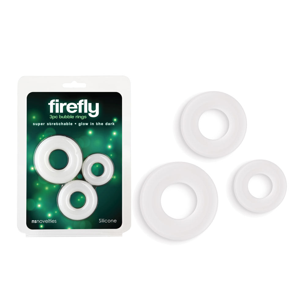 Firefly - 3pc Bubble Rings - White - Glow in Dark Cock Rings Set of 3