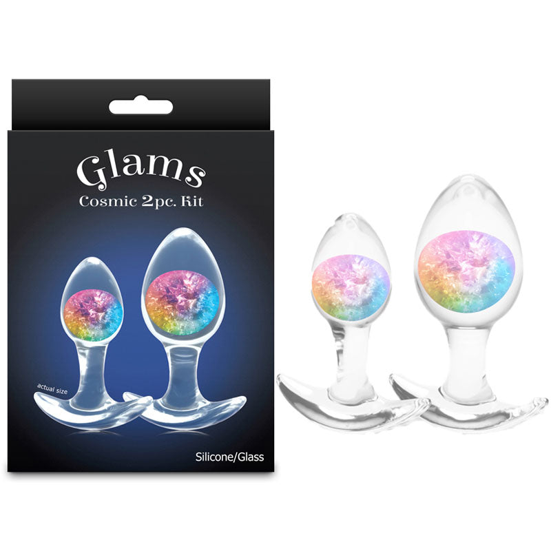 Glams Cosmic 2pc Kit - Rainbow - Clear/Rainbow Butt Plugs - Set of 2