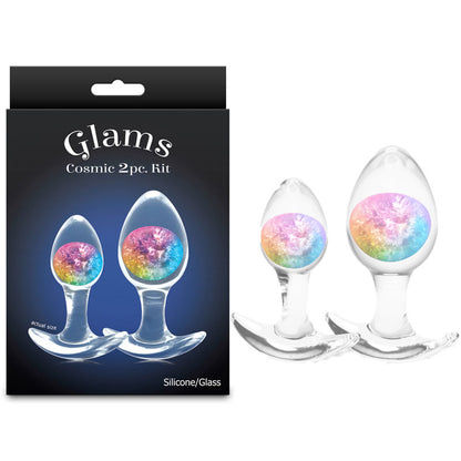 Glams Cosmic 2pc Kit - Rainbow - Clear/Rainbow Butt Plugs - Set of 2