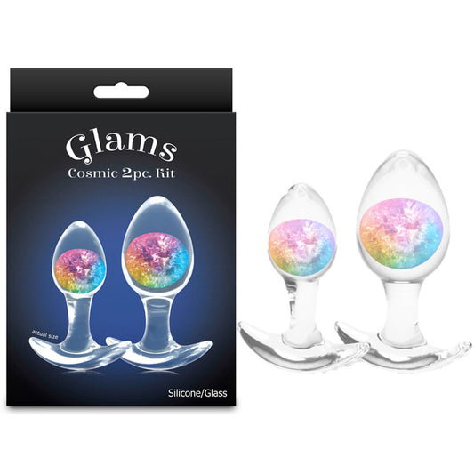 Glams Cosmic 2pc Kit - Rainbow - Clear/Rainbow Butt Plugs - Set of 2