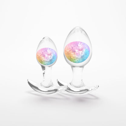 Glams Cosmic 2pc Kit - Rainbow - Clear/Rainbow Butt Plugs - Set of 2
