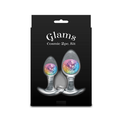 Glams Cosmic 2pc Kit - Rainbow - Clear/Rainbow Butt Plugs - Set of 2