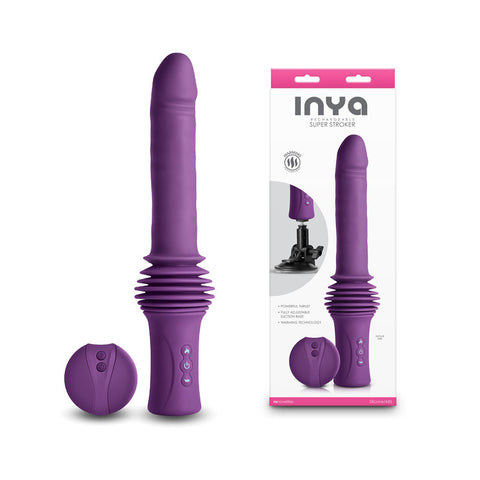 INYA Super Stroker - Purple - Purple 36.8 cm USB Rechargeable Thrusting Vibrator with Remote Control & Stand - Image 1