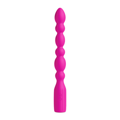 INYA Prime Pink 28.8 cm USB Rechargeable Anal Vibrator. Full view of the vibrator on a white background, a further angle.