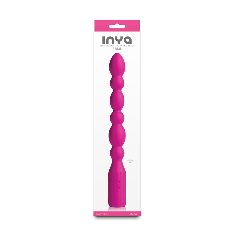 INYA Prime Pink 28.8 cm USB Rechargeable Anal Vibrator. Full view of the vibrator on a white background, a third view.