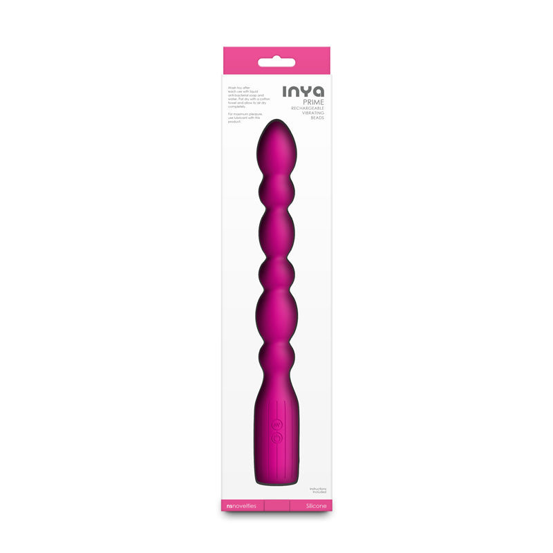INYA Prime Pink 28.8 cm USB Rechargeable Anal Vibrator. Full view of the vibrator on a white background, a fourth view.