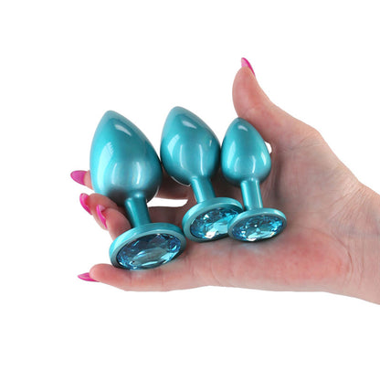 Rear Assets Trainer Kit - Iridescent Teal Metallic Butt Plugs - Set of 3 Sizes
