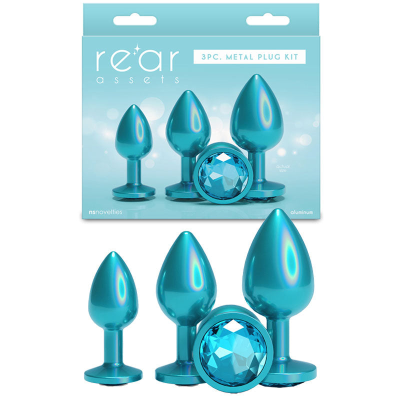 Rear Assets Trainer Kit - Iridescent Metallic Butt Plugs - Set of 3 Sizes - Teal