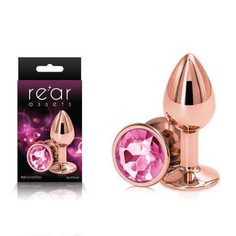 Rear Assets Rose Gold Small - Rose Gold Small Metal Butt Plug with Pink Gem Base - Image 1