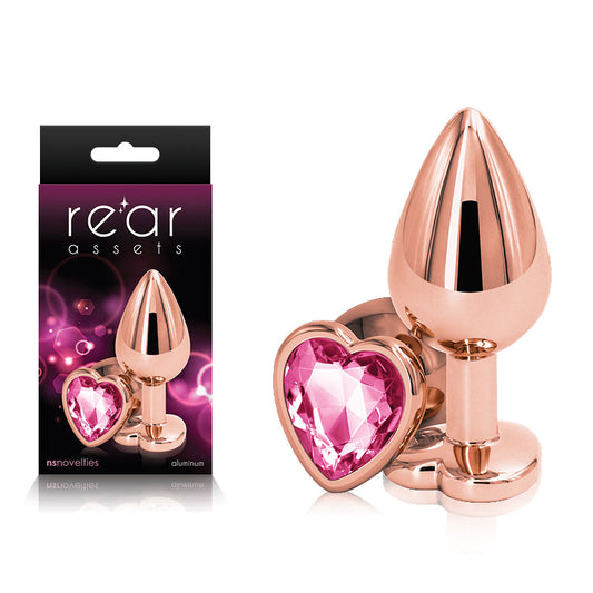 Rear Assets Heart Medium Medium Metal Butt Plug with Heart Gem Base