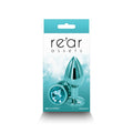 Rear Assets - Medium - Teal - Teal 8.2 cm Medium Metal Butt Plug with Teal Round Gem Base