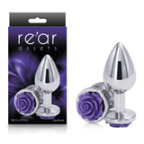 Rear Assets Rose - Medium - Chrome 8.9 cm Metal Butt Plug with Purple Rose Base - Image 1