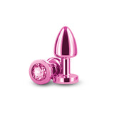 Rear Assets Petite - Pink - Pink 6 cm Metal Butt Plug with Pink Round Gem Base - Image 3