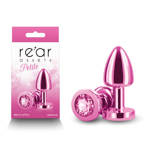 Rear Assets Petite - Pink - Pink 6 cm Metal Butt Plug with Pink Round Gem Base - Image 1