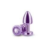 Rear Assets Petite - Purple - Purple 6 cm Metal Butt Plug with Purple Round Gem Base - Image 3