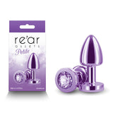 Rear Assets Petite - Purple - Purple 6 cm Metal Butt Plug with Purple Round Gem Base - Image 1