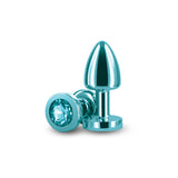 Rear Assets Petite - Teal - Teal 6 cm Metal Butt Plug with Teal Round Gem Base - Image 3