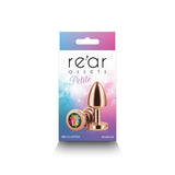 Rear Assets Petite - Rose Gold with Rainbow Gem - Rose Gold 6 cm Metal Butt Plug with Rainbow Round Gem Base - Image 4