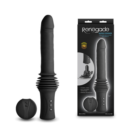 Renegade Super Stroker - Black - Black 36.8 cm USB Rechargeable Thrusting Vibrator with Remote Control & Stand - Image 1