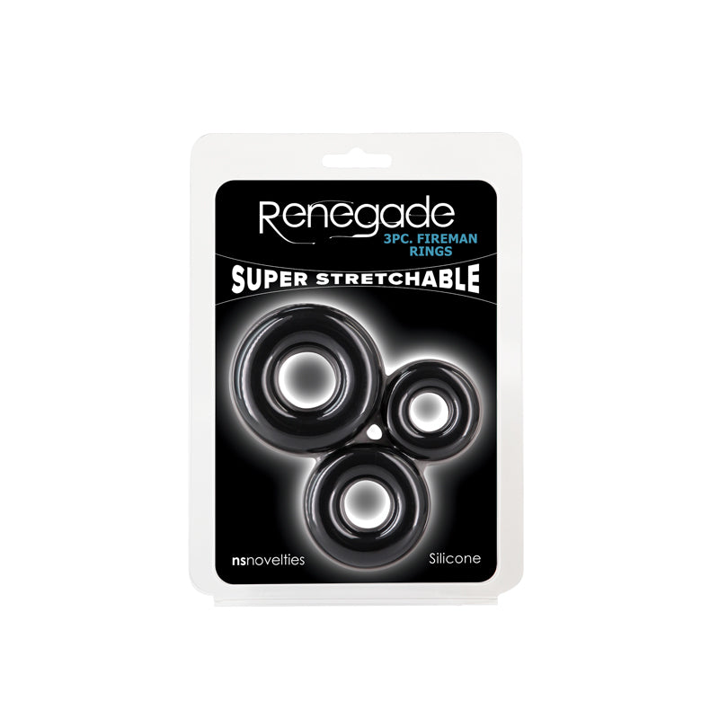 Renegade 3pc Fireman Rings - Black Cock Rings - Set of 3 Sizes