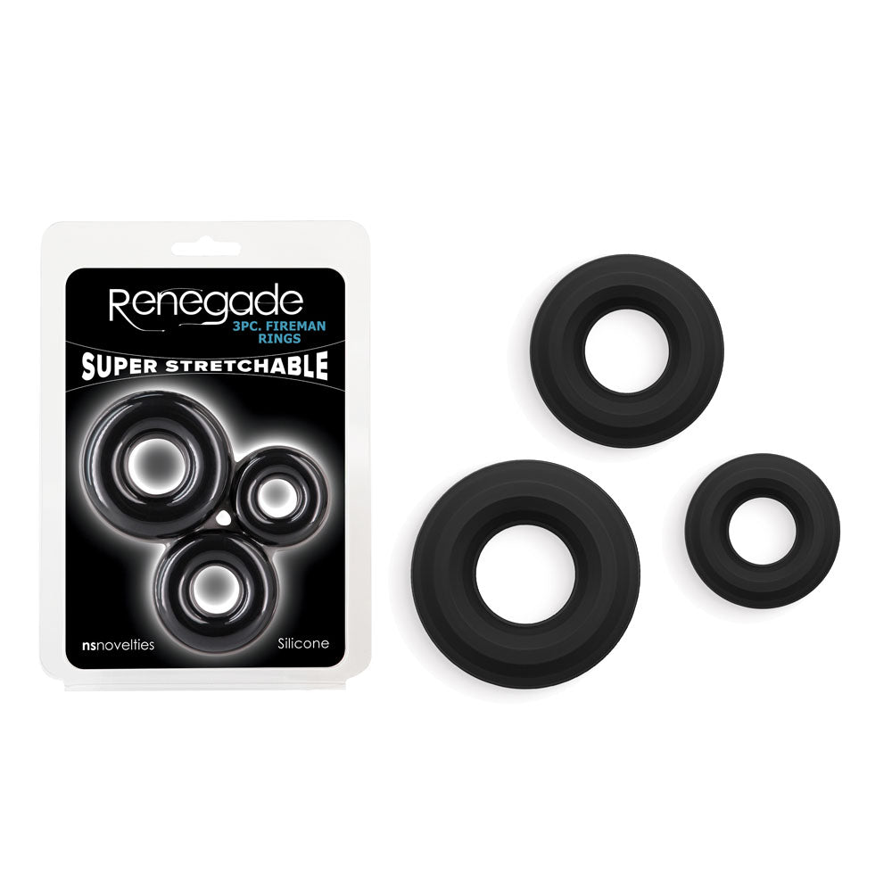 Renegade 3pc Fireman Rings - Black Cock Rings - Set of 3 Sizes