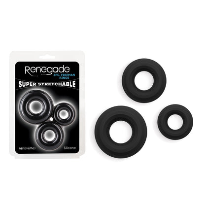 Renegade 3pc Fireman Rings - Black Cock Rings - Set of 3 Sizes