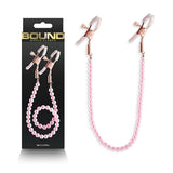 Bound Nipple Clamps - DC1 - Pink - Gold Nipple Clamps with Pink Pearl Chain - Image 1