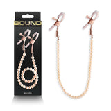 Bound Nipple Clamps - DC1 - Rose Gold - Rose Gold Nipple Clamps with Gold Pearl Chain - Image 1